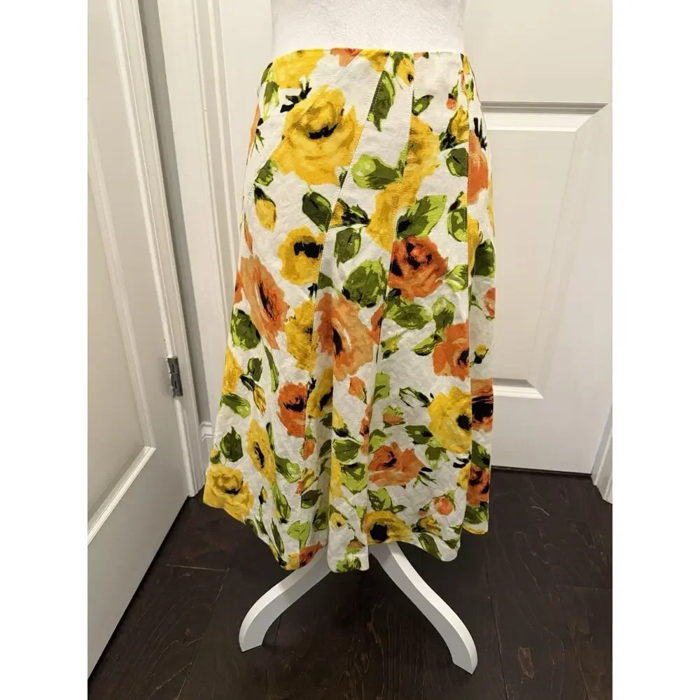 Premise Linen Floral A Line Skirt Yellow Orange Size 10